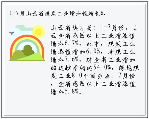 1-7月山西省煤炭工业增加值增长6.0%_beat365官网